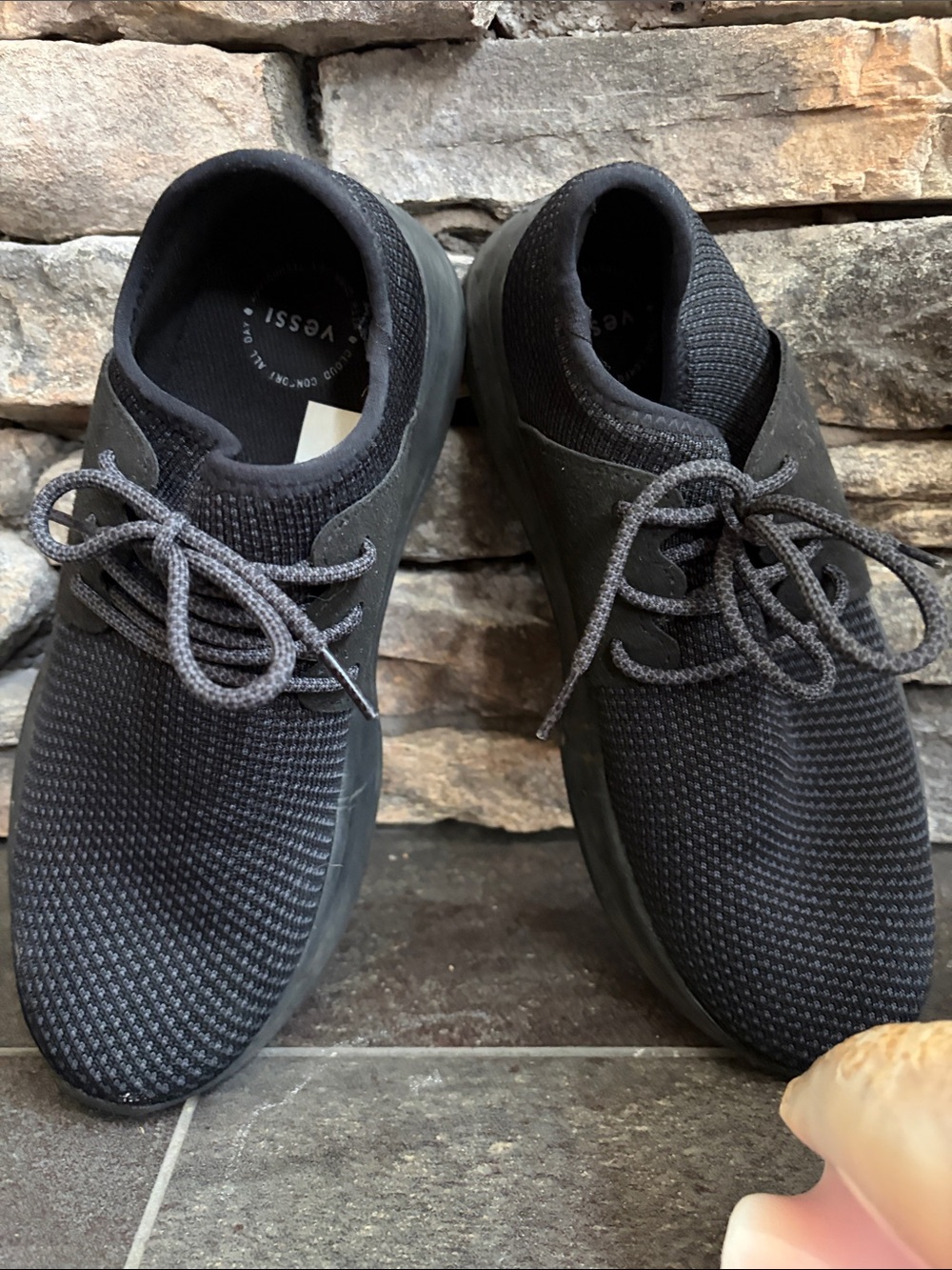 Vessi Men’s Black Knit Lace-Up Sneakers with Gray Laces Size 9W